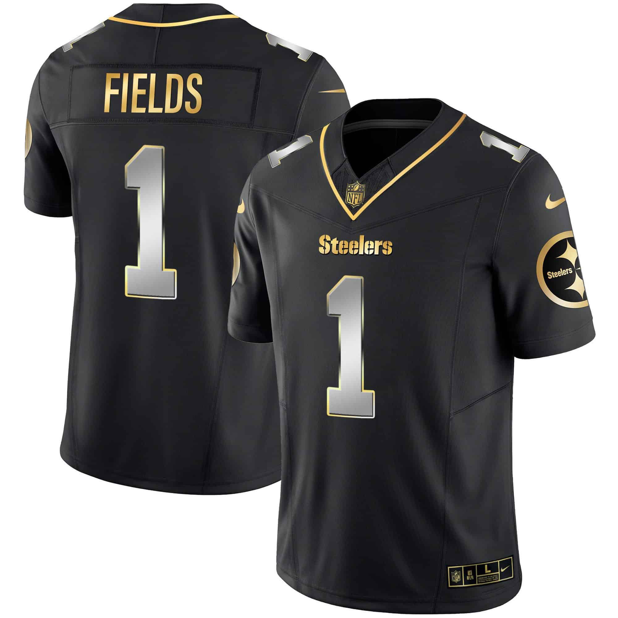 Men Pittsburgh Steelers 1 Fields Black Gold 2024 Nike Vapor Limited NFL Jersey style 1